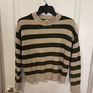 Altar'd State Olive & Cream Striped Crewneck Sweater